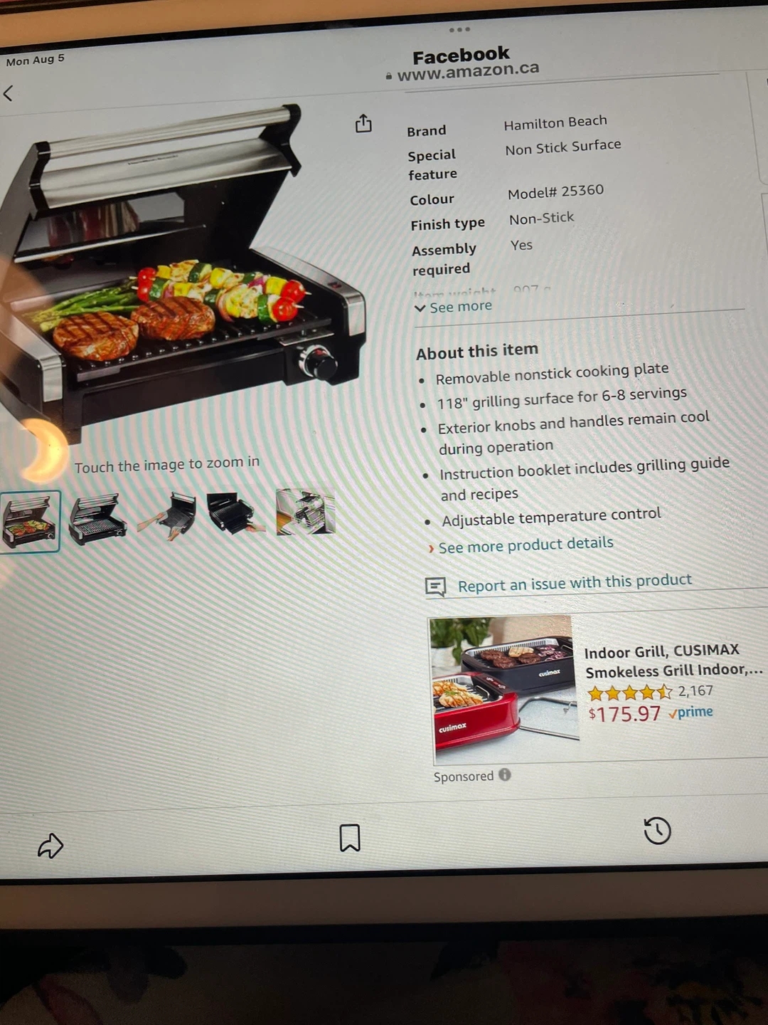 Hamilton Beach 118 sq in Indoor/Outdoor Nonstick Grilling Plate