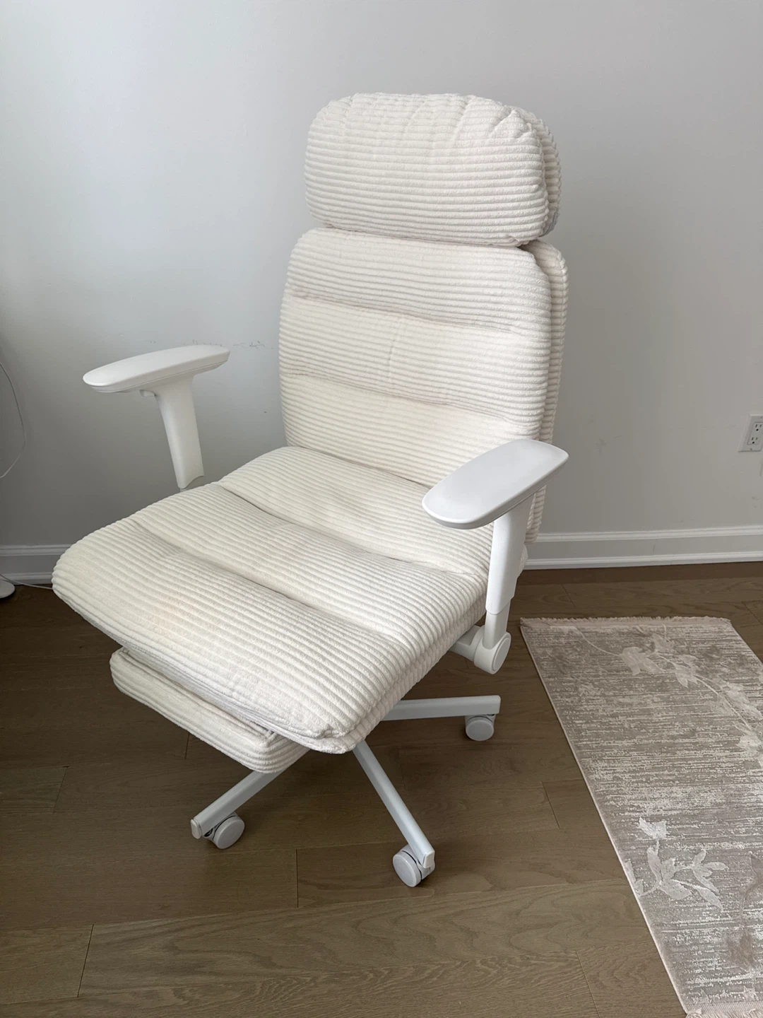 Cream Corduroy Office Chair with Footrest