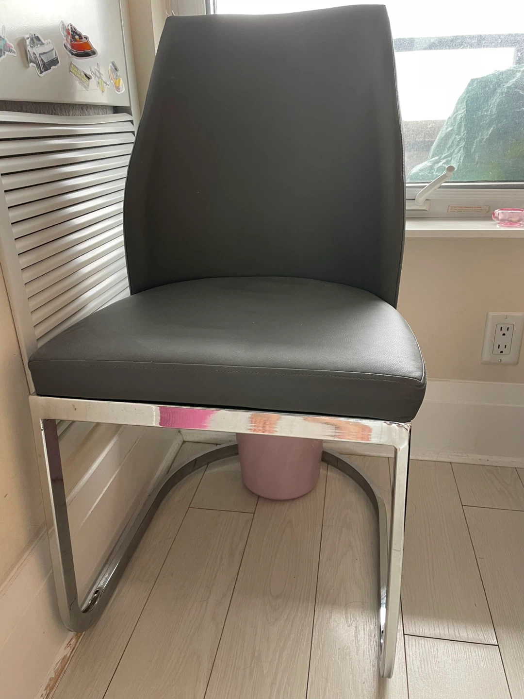 Grey Faux Leather Dining Chair with Chrome Base