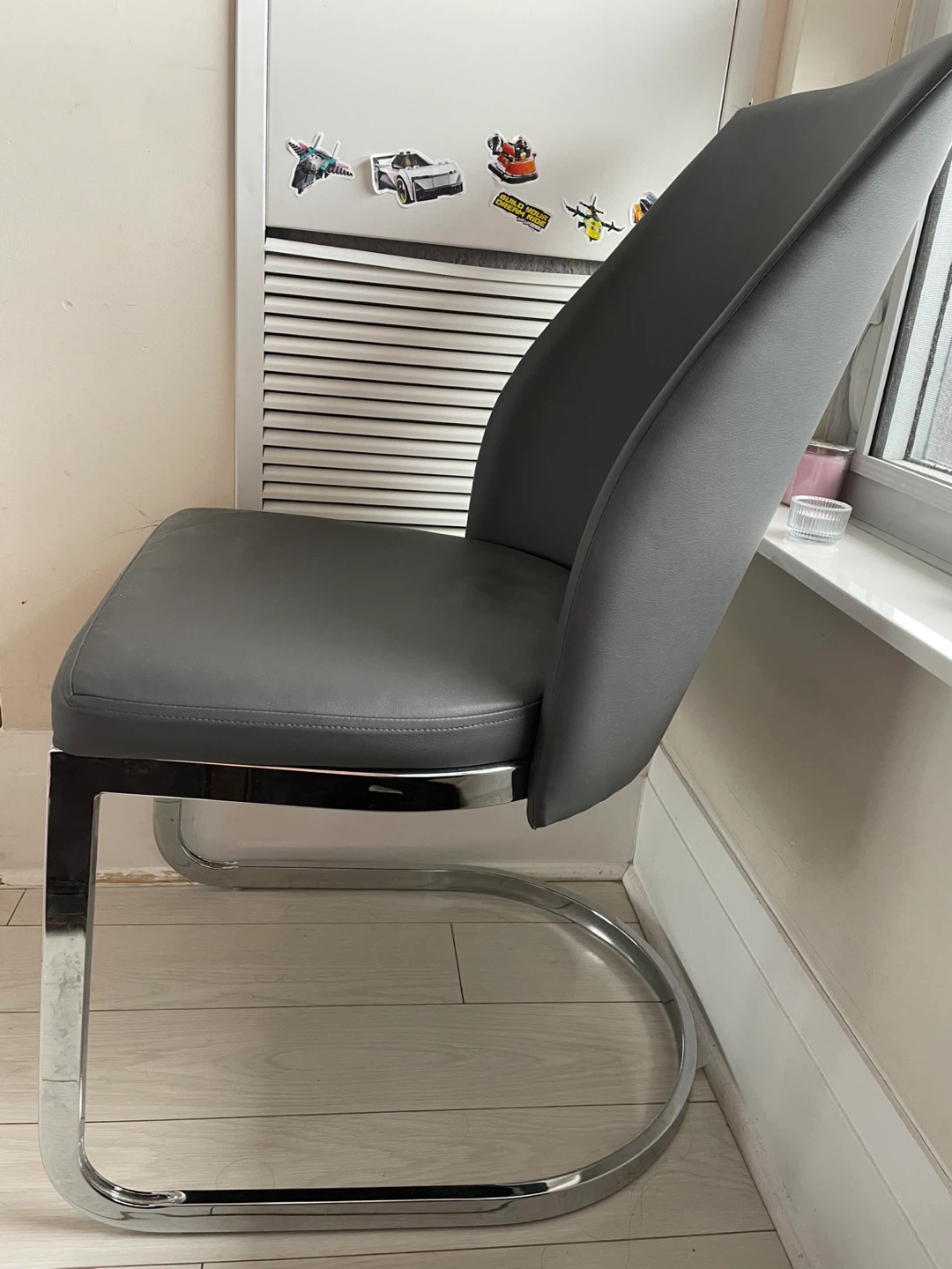 Grey Faux Leather Dining Chair with Chrome Base - photo 2