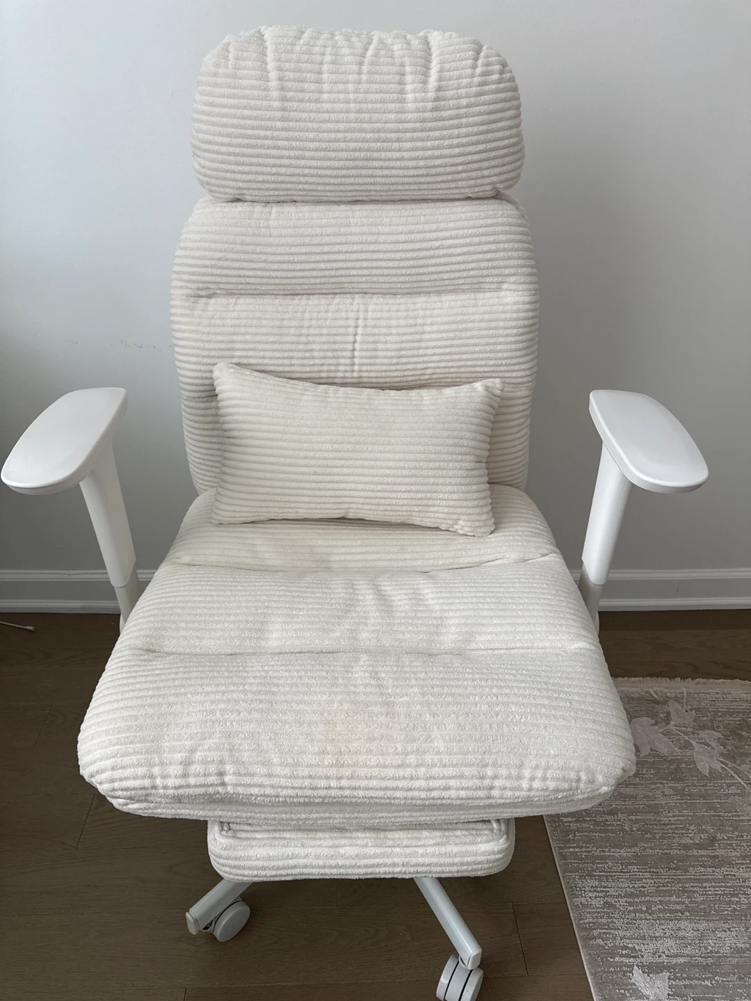 Cream Corduroy Office Chair with Footrest - photo 2