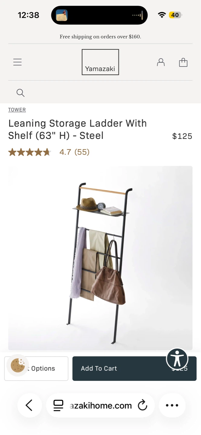 Yamazaki Leaning Storage Ladder With Shelf - Steel
