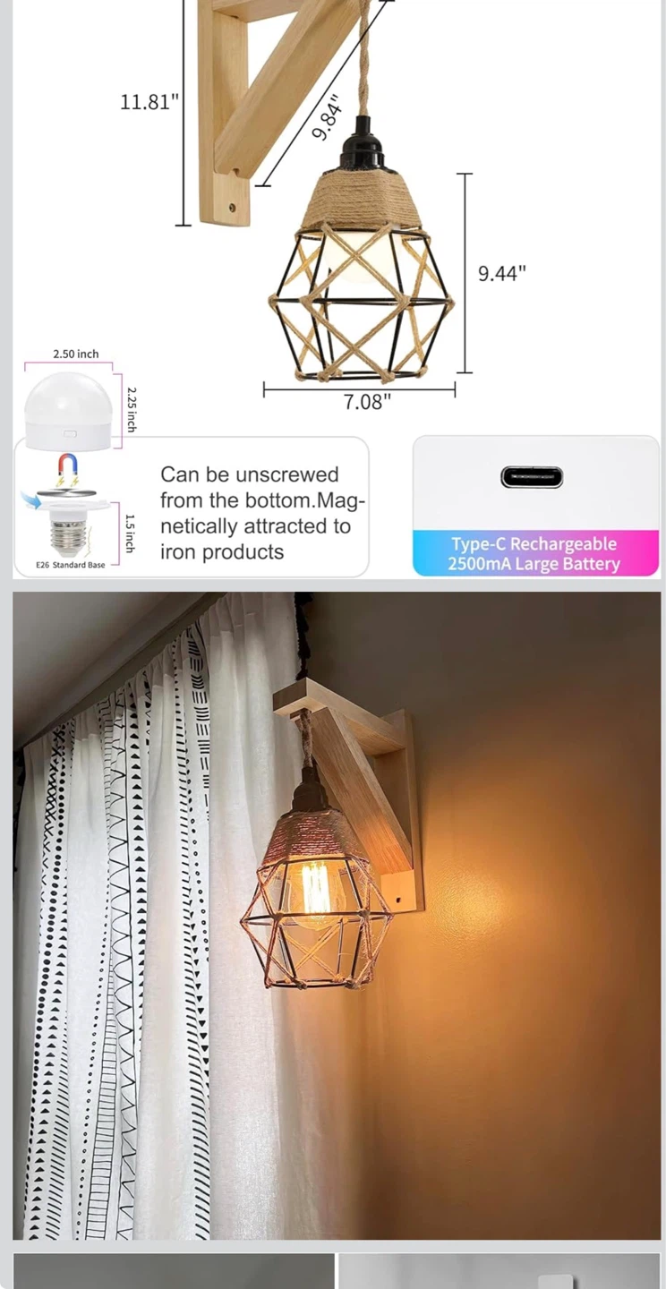 Vintage Rope Pendant Light with Remote Control - photo 4
