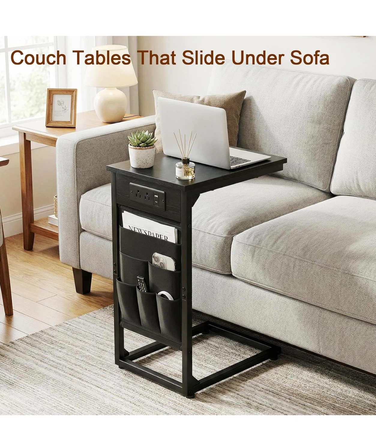 C Shaped End Table with Charging Station - Black C2E - photo 4