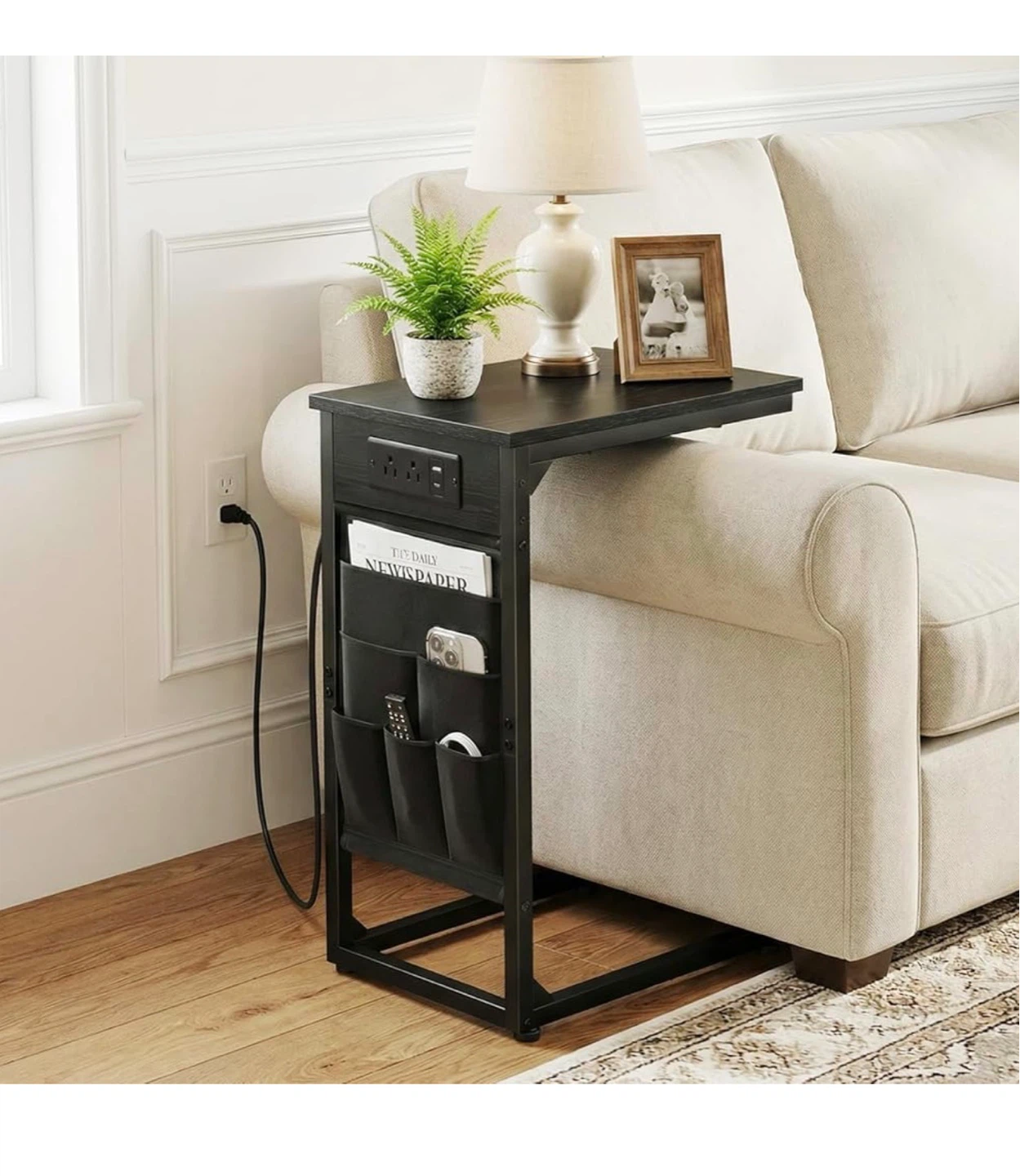 C Shaped End Table with Charging Station - Black C2E - photo 2