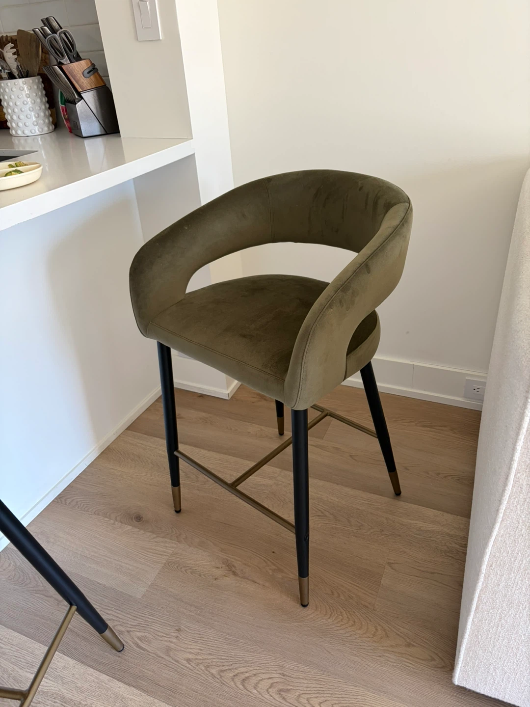 Two Velvet Bar Stool - Olive Green