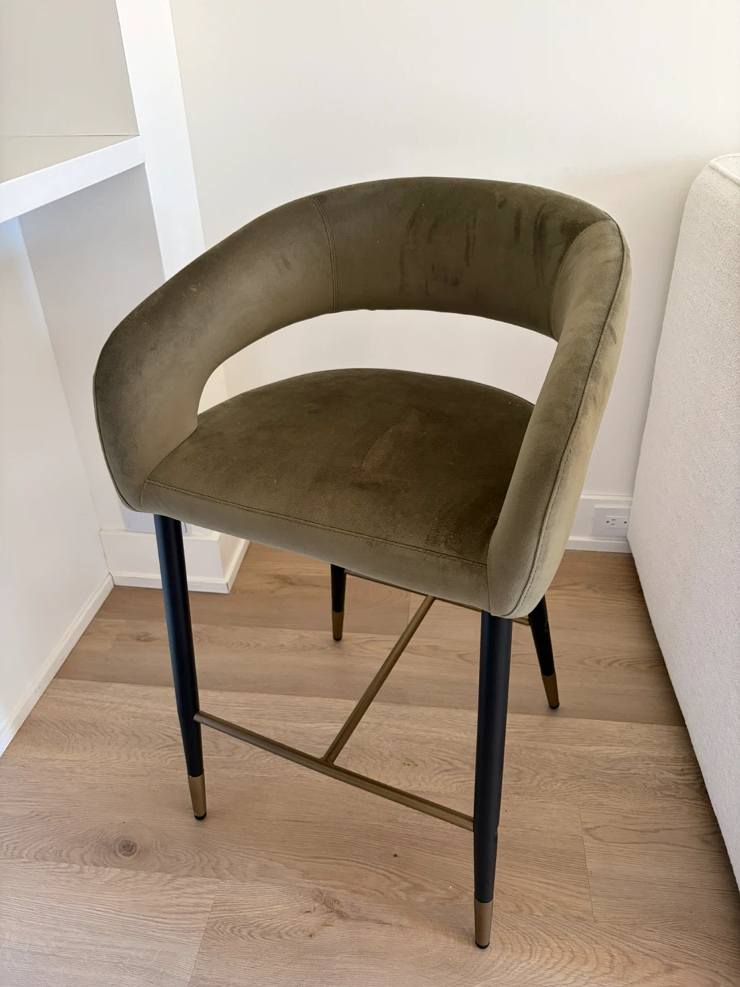 Two Velvet Bar Stool - Olive Green - photo 2