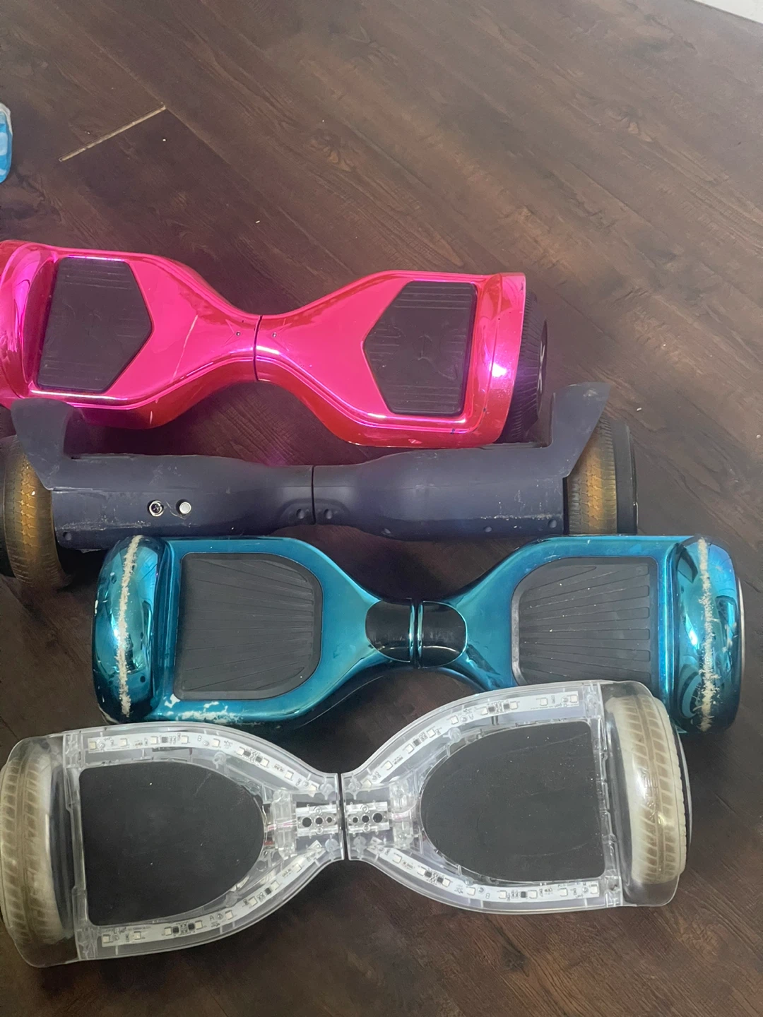 Lot of 3 Hoverboards - Pink, Blue, Clear