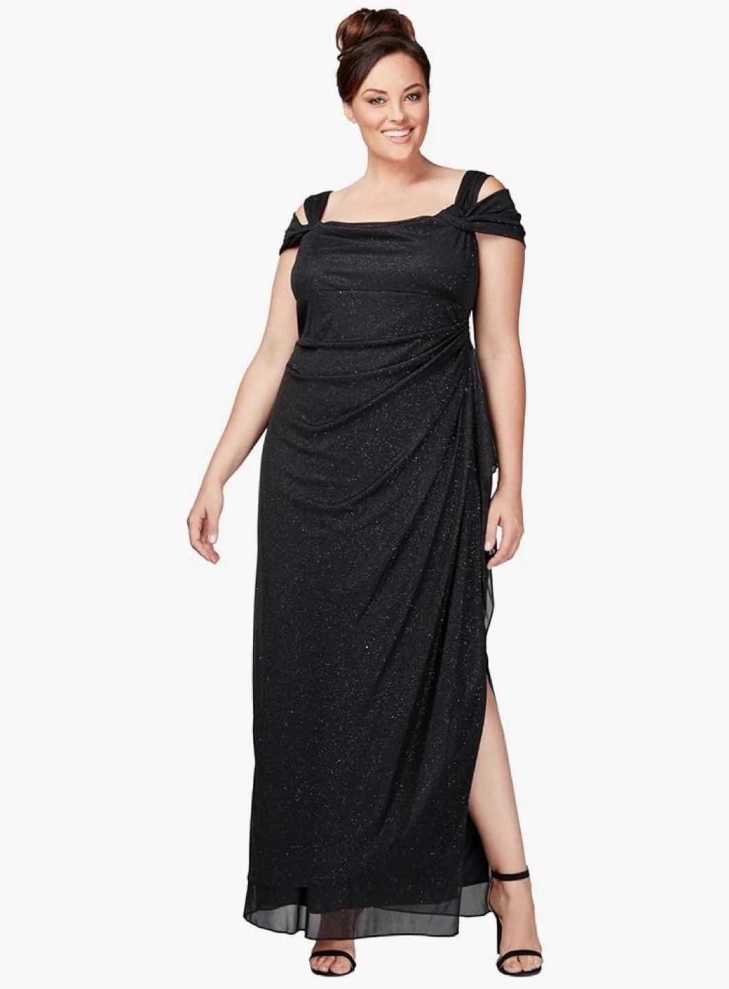 Alex Evenings Black Sparkle Draped Gown - 18W