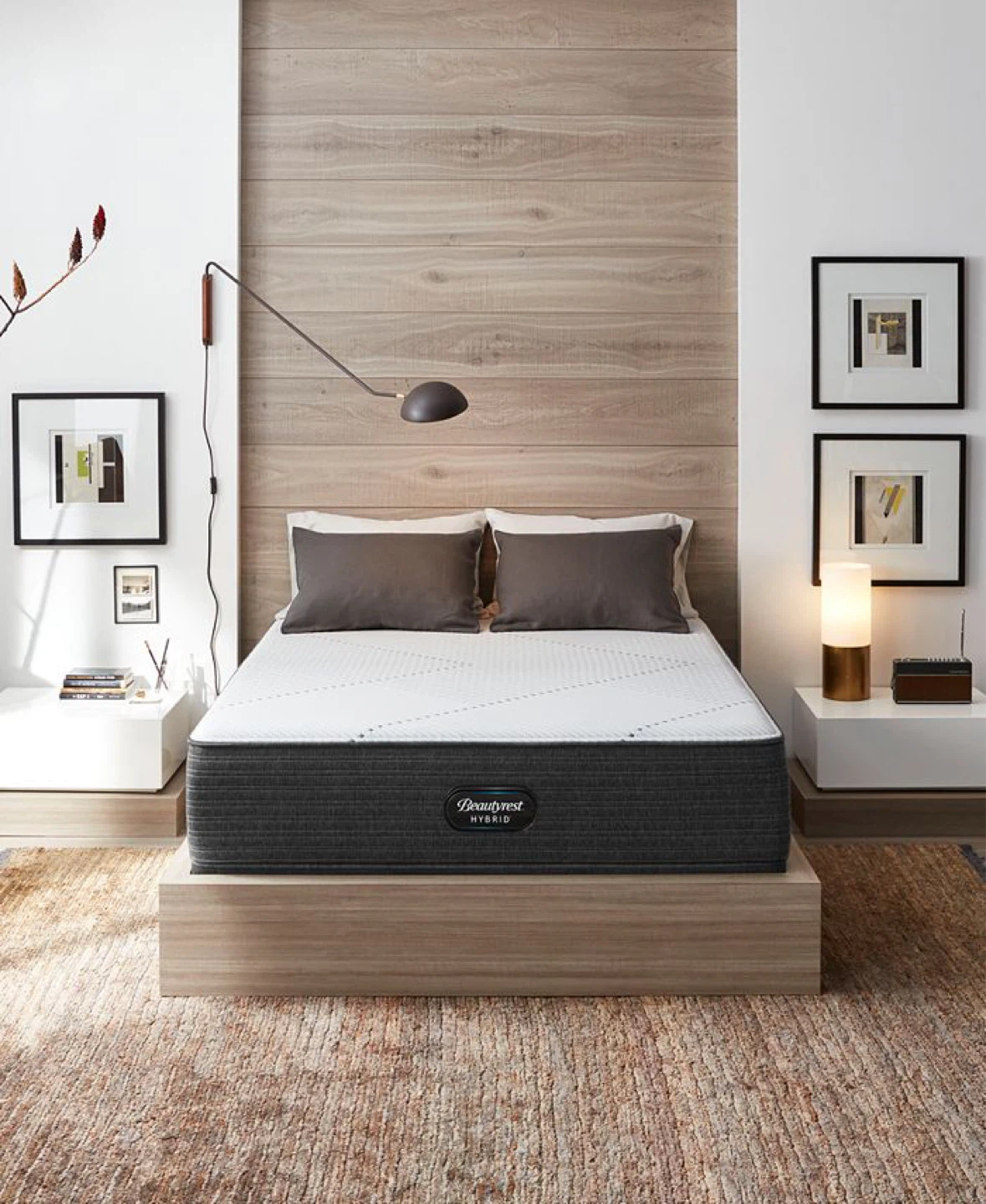 King Bed Set – Beautyrest Hybrid Firm + Grey Upholstered Frame