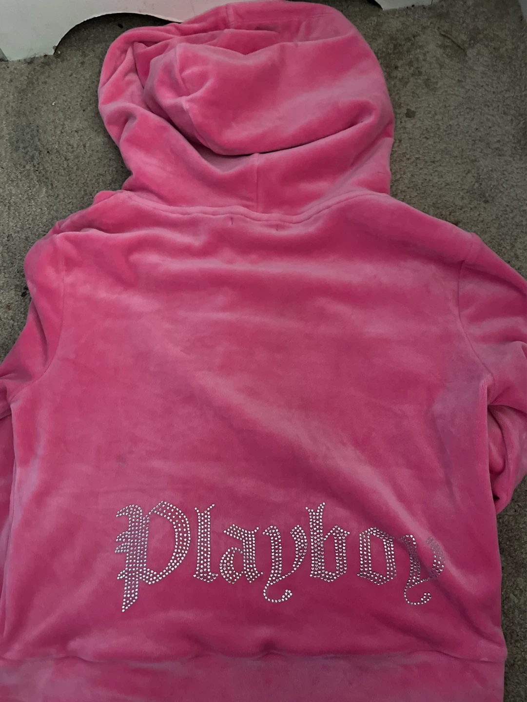 Playboy Velour Zip-Up Hoodie and Rhinestone Bunny Logo Pink - photo 2