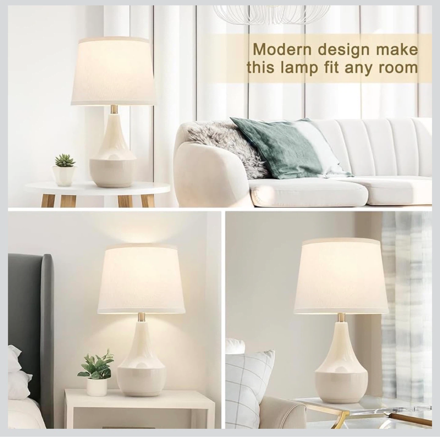 Ceramic Table Lamp Set 2 - 18.63" Cream T18 - photo 3