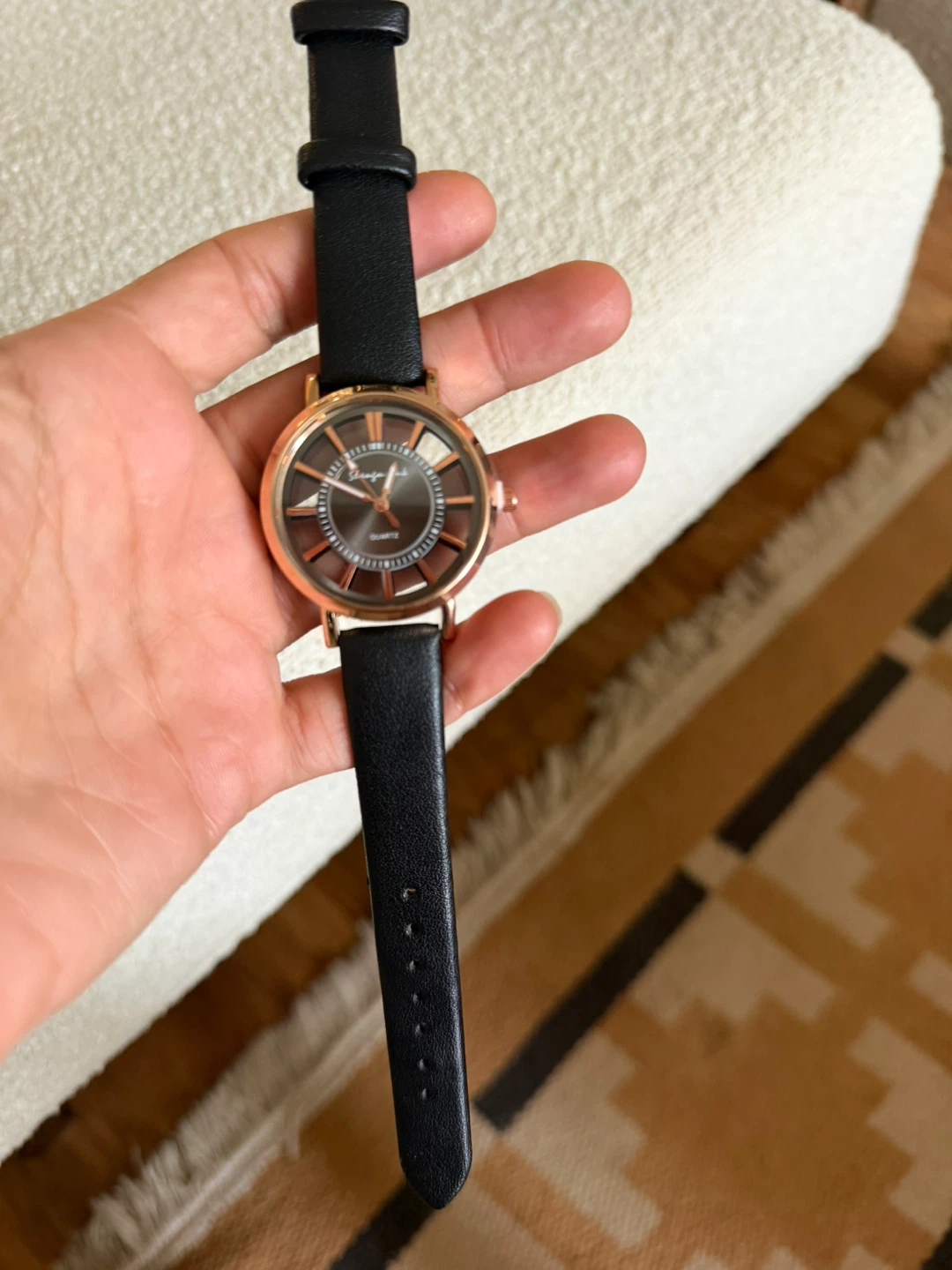 Women's Quartz Watch - Black Leather Band