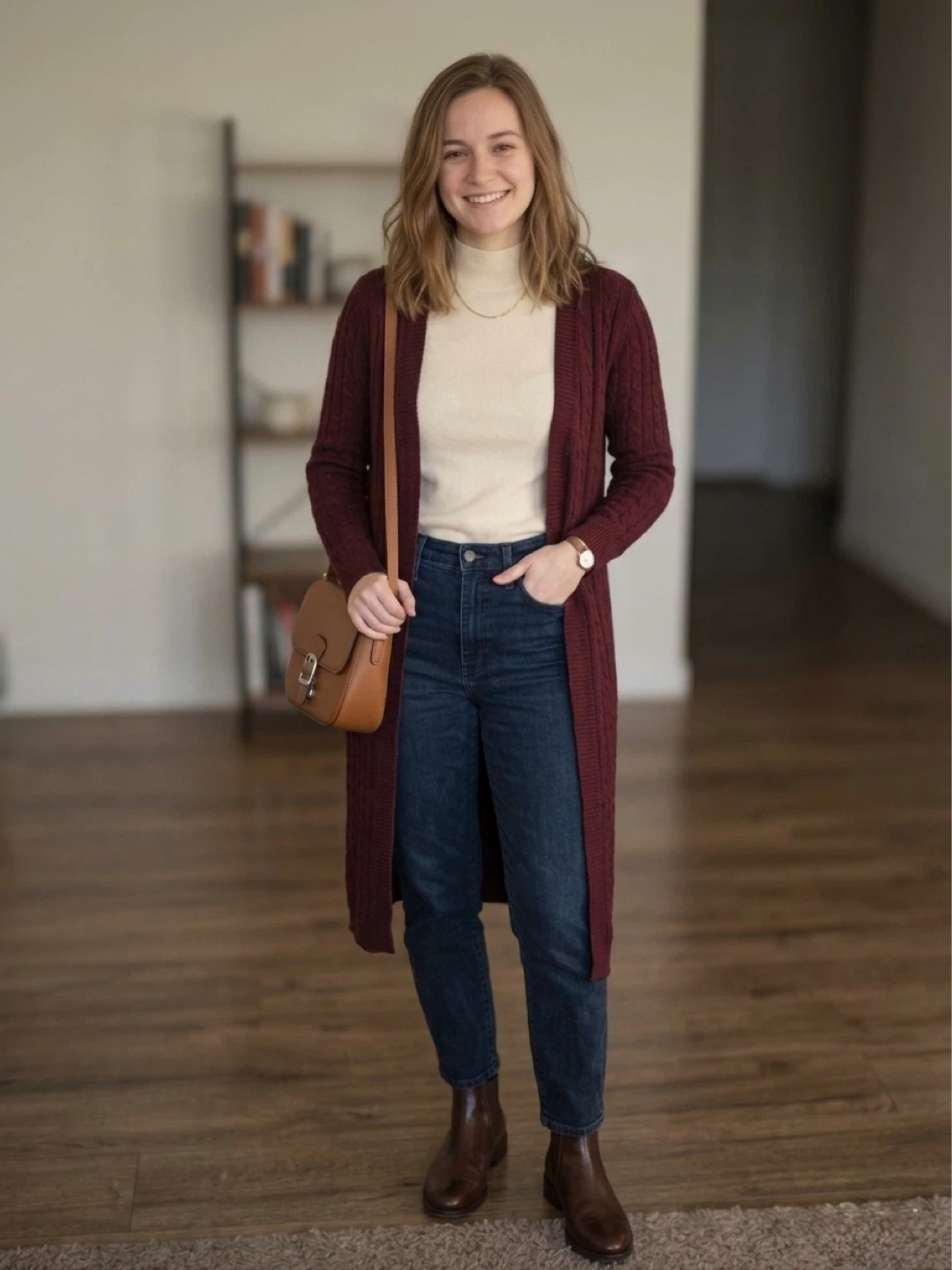 NOOWI Women's Long Cable Knit Cardigan