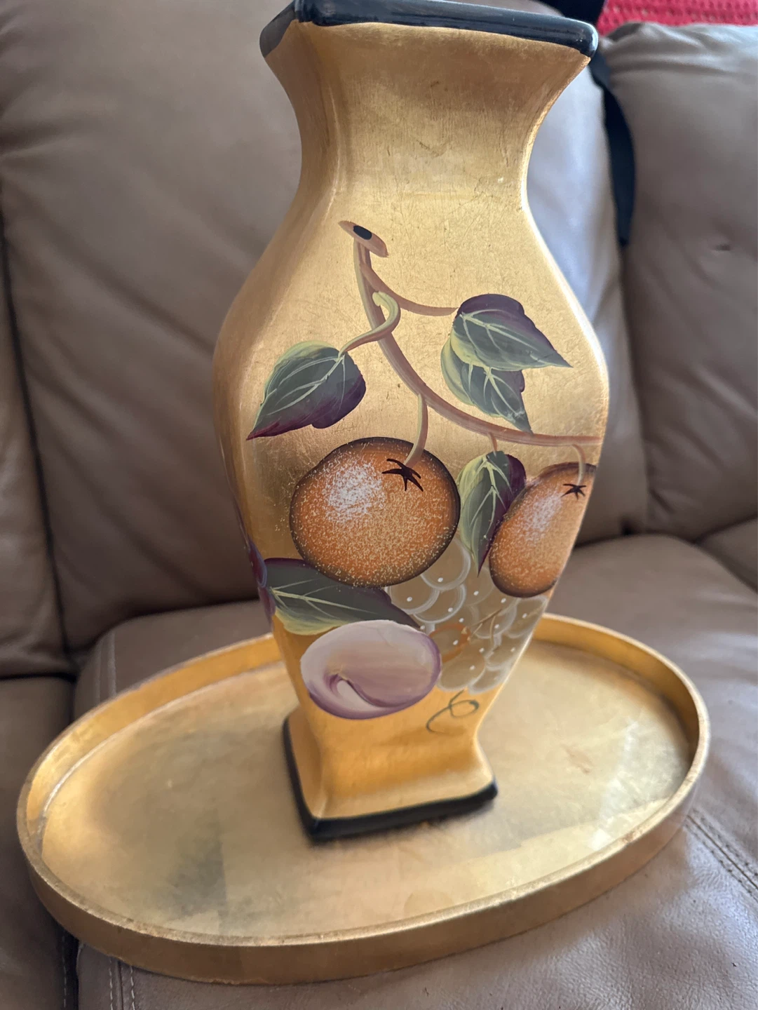 Gold Decorative Vase with Fruit Design