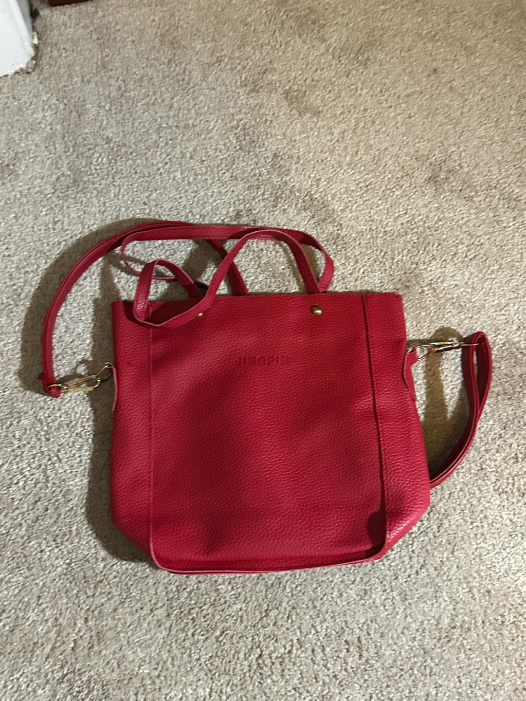 Red Faux Leather Tote Bag