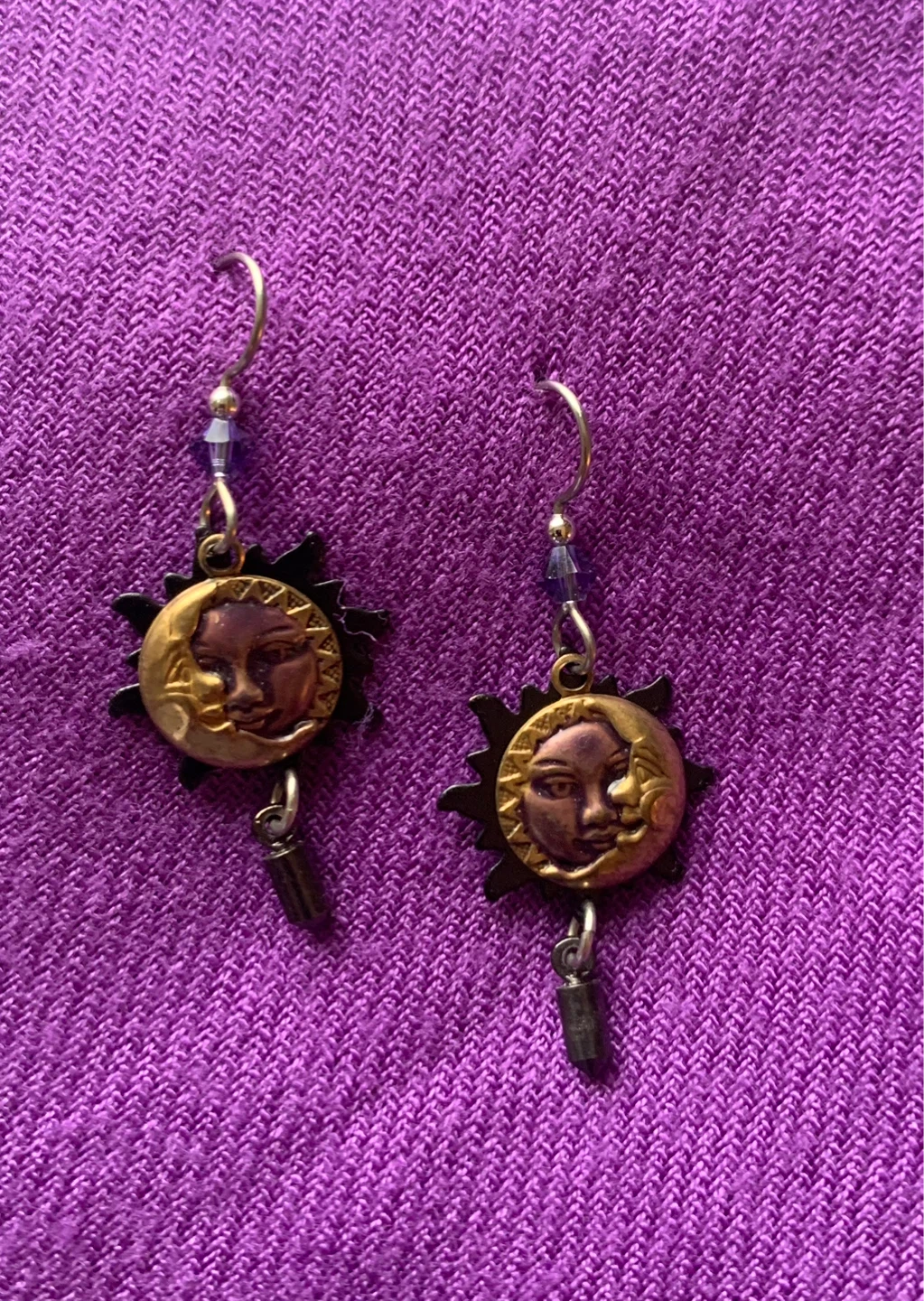 Sun and Moon Face Dangle Earrings