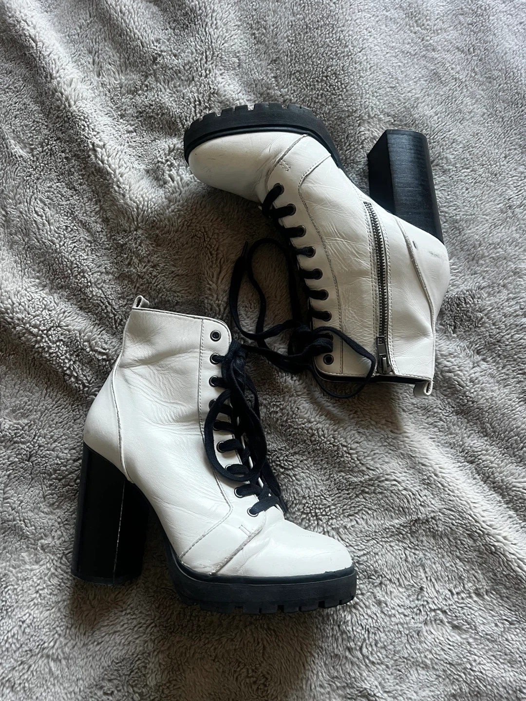 White Heeled Combat Boots