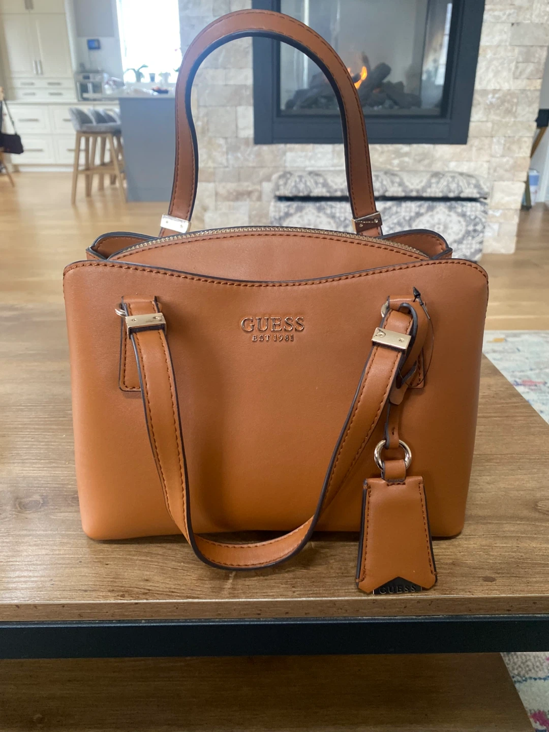 Guess Lyndi Small Girlfriend Satchel Bag - Cognac Multi