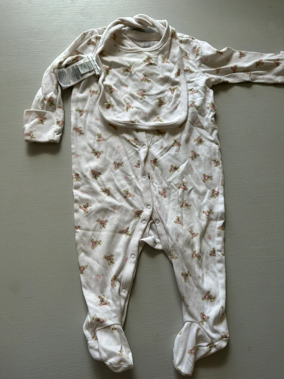 Ralph Lauren Baby Girls Teddy Bear Footed Pajamas & Bib Set