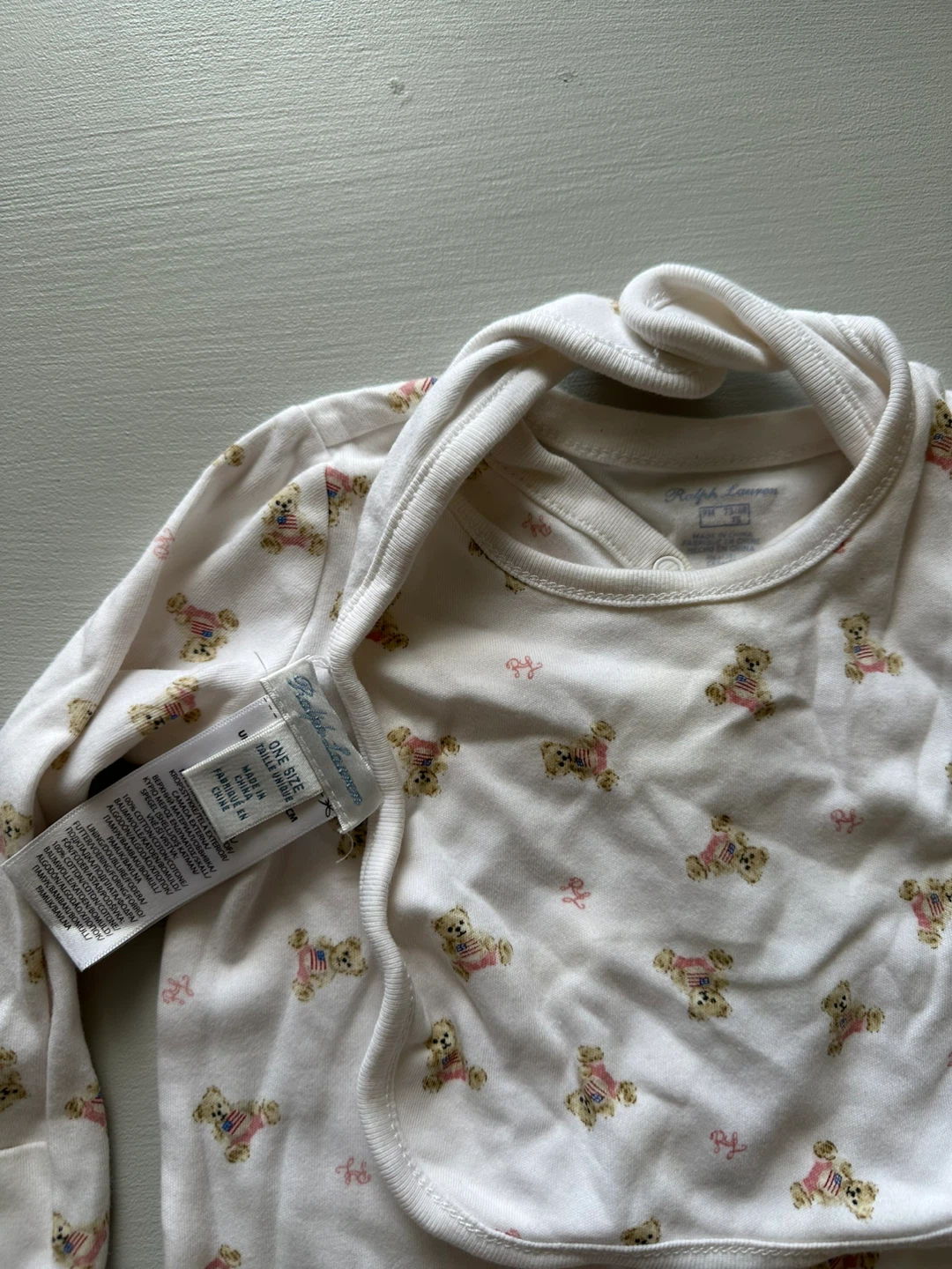 Ralph Lauren Baby Girls Teddy Bear Footed Pajamas & Bib Set - photo 2