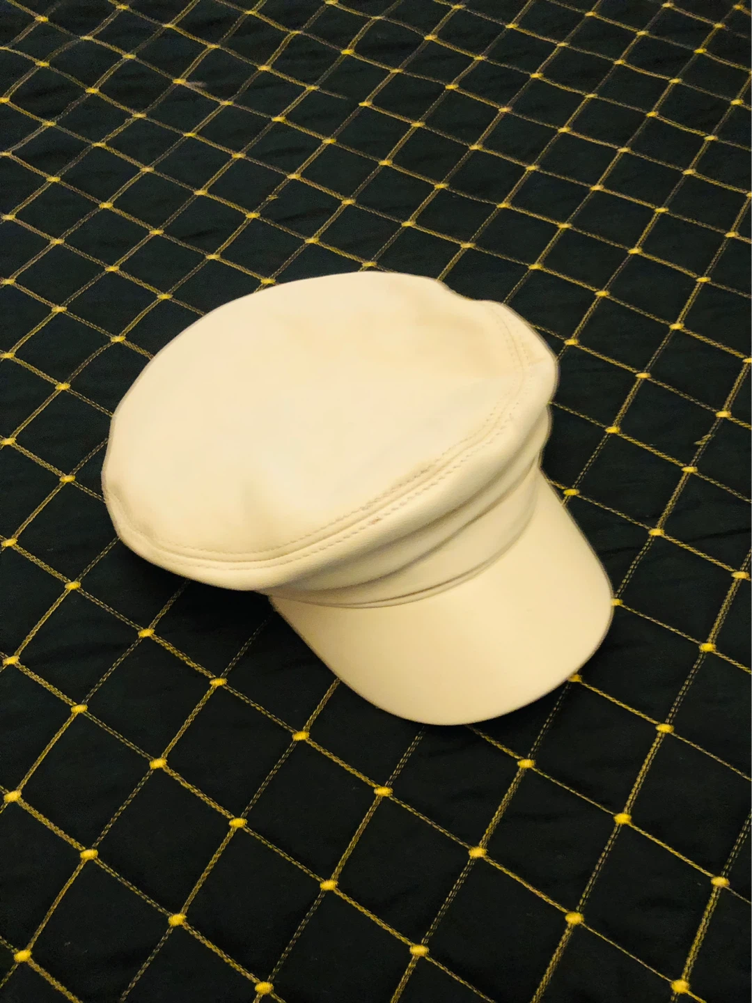 Cream coloured Italian leather hat unisex