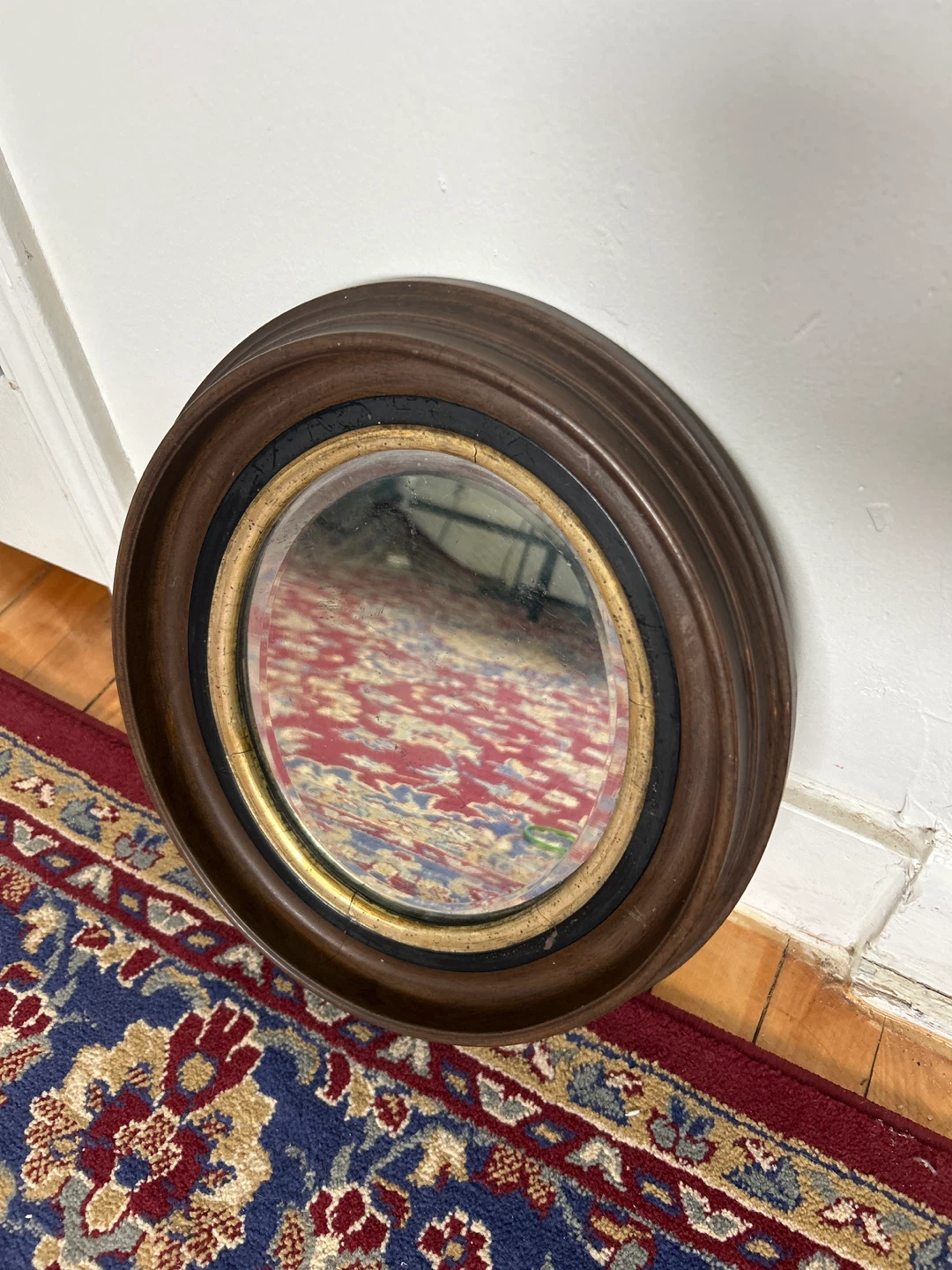 Vintage Oval Wall Mirror with Wood Frame
