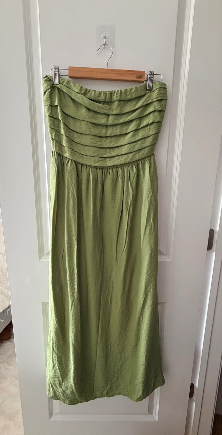 The Workshop Strapless Midi Dress - Olive Green - Size L