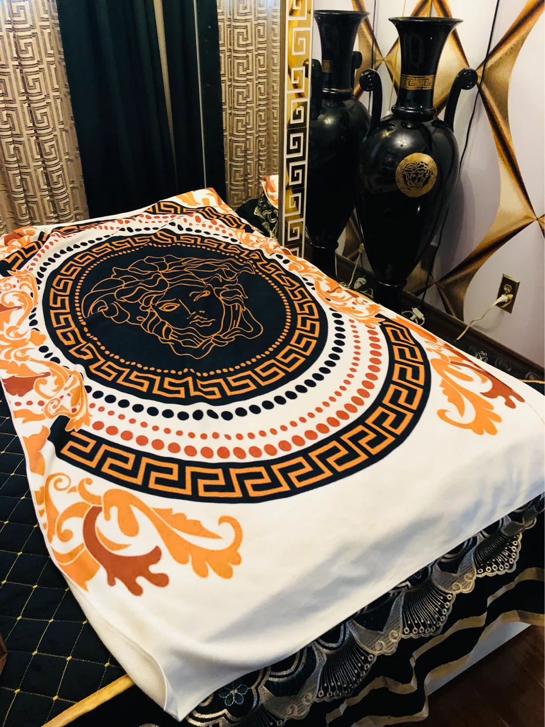 Versace Medusa Print Round Beach Towel