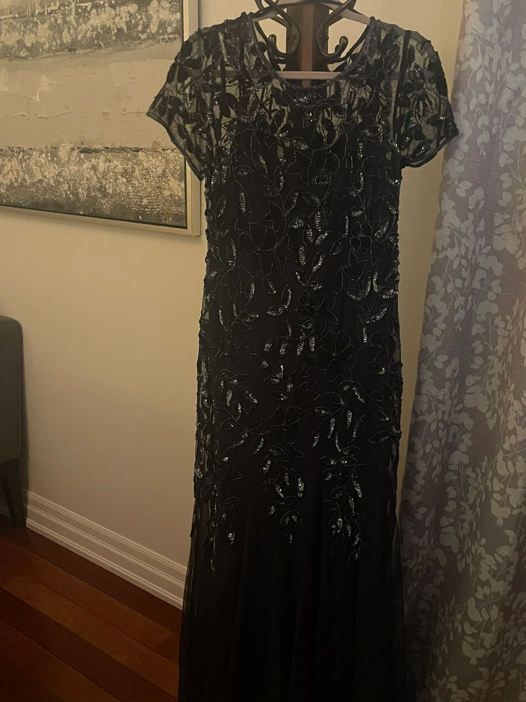 Navy Beaded Evening Gown