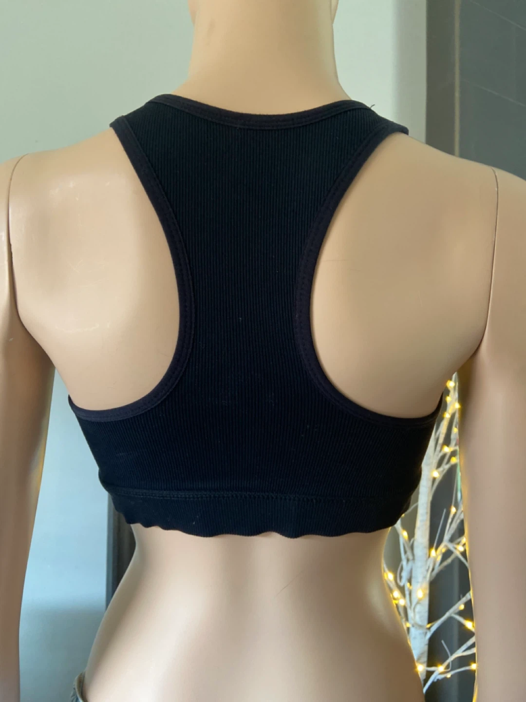 EUC Ribbed Black Sports Bra with Lace-Up Front S - photo 5