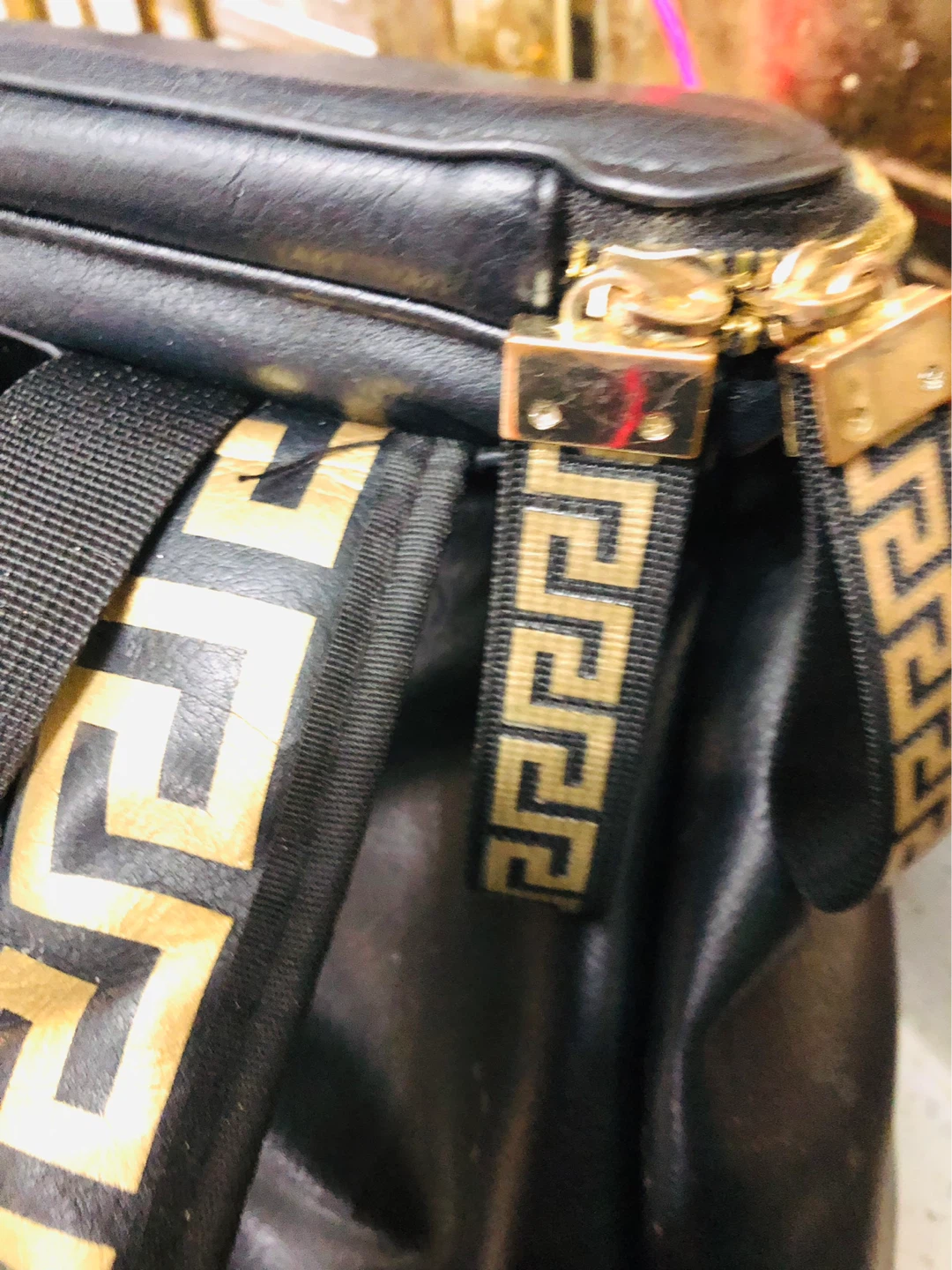 Versace Black Leather Backpack with Gold Greek Key Accent - photo 2