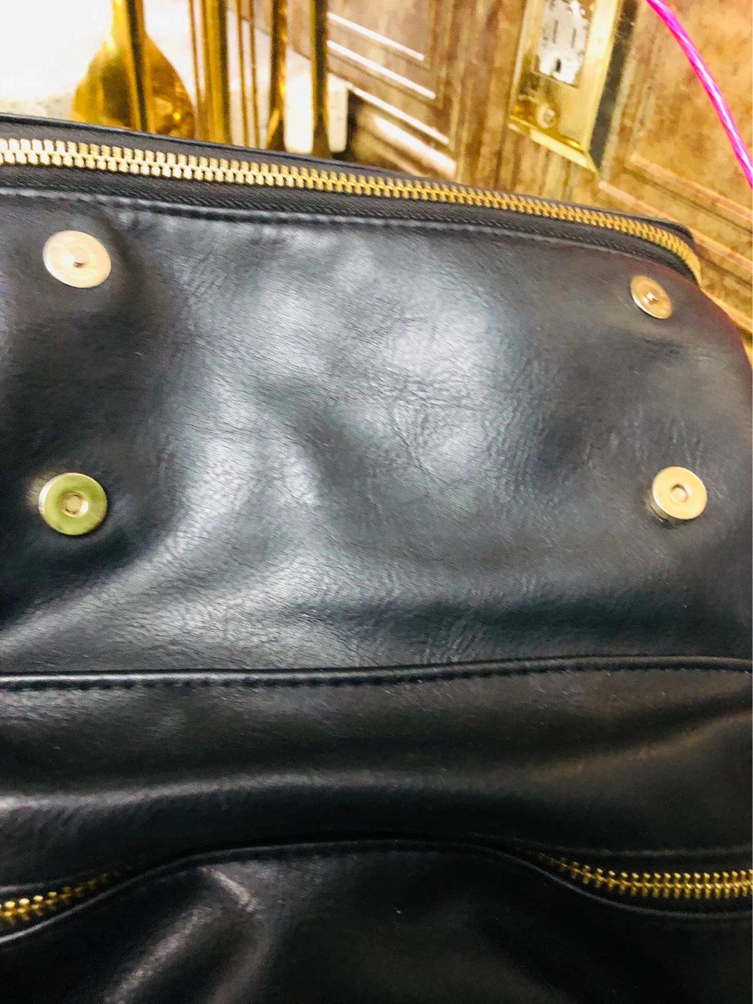 Versace Black Leather Backpack with Gold Greek Key Accent - photo 5