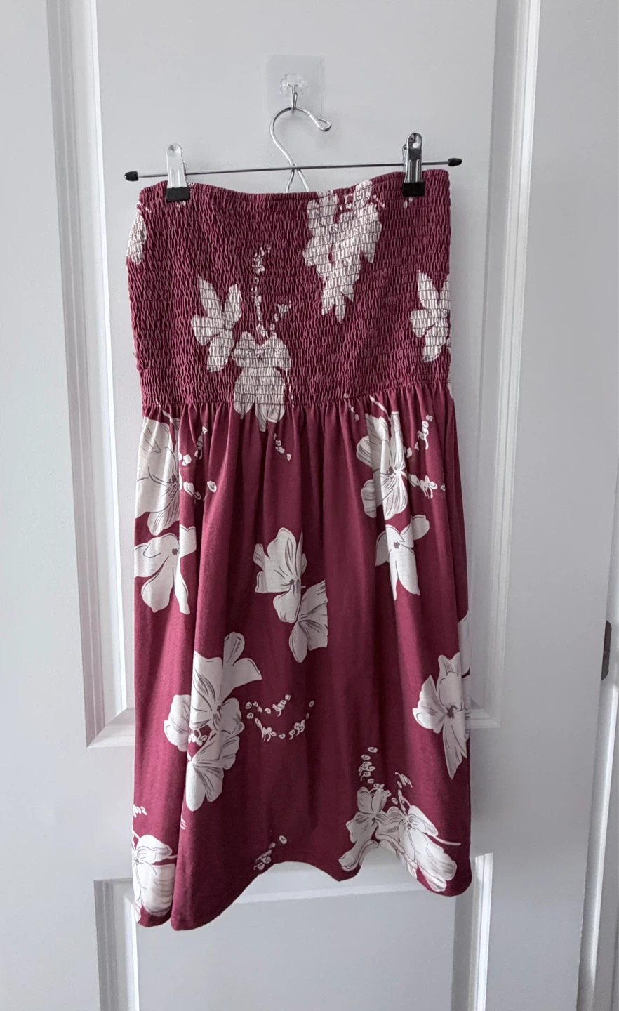 Red Floral Smocked Tube Dress