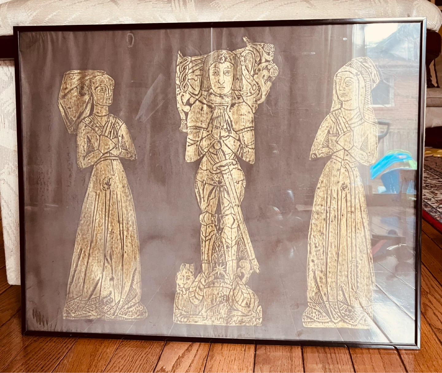Framed Medieval Brass Effigy Artwork