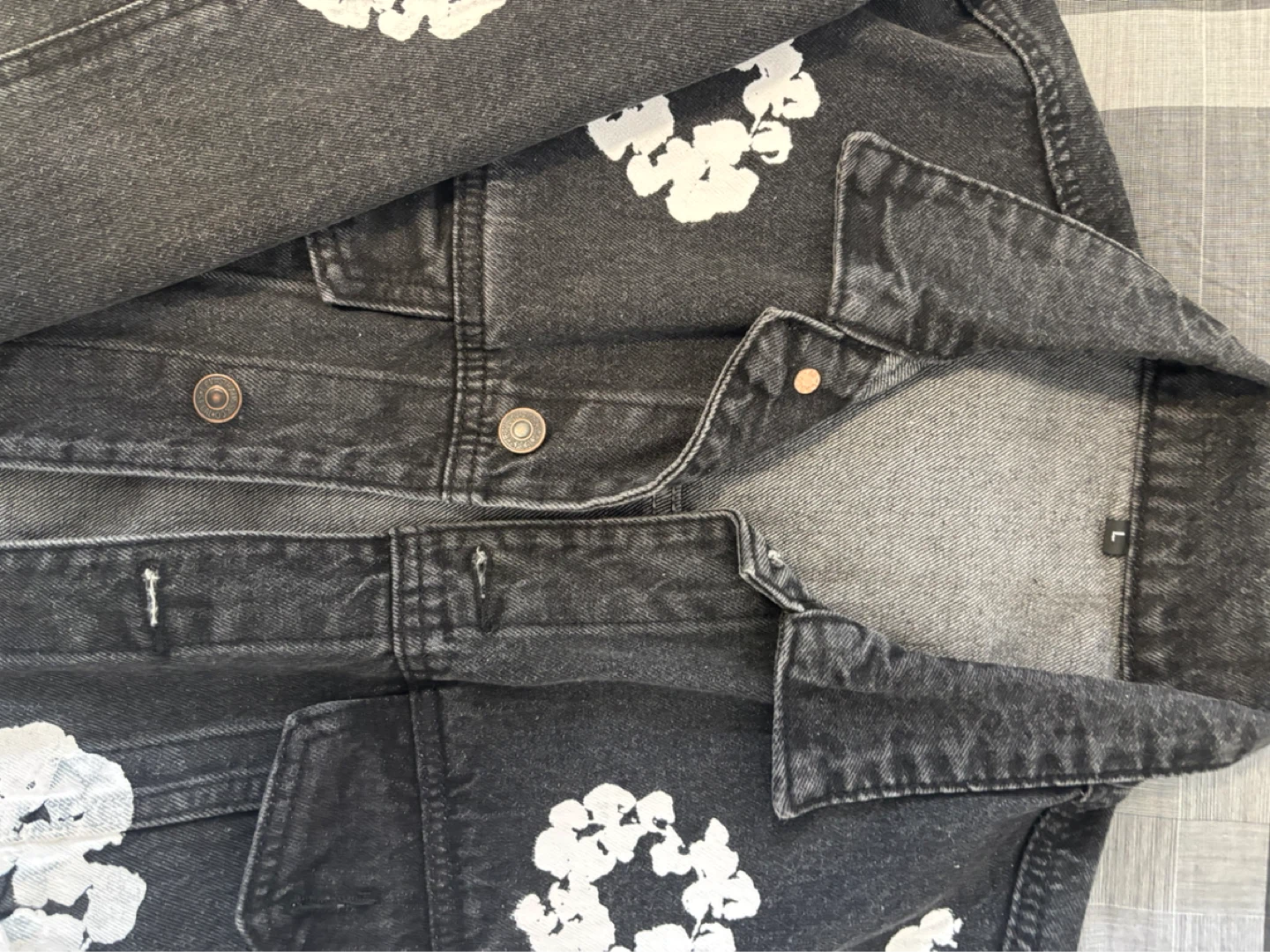 Denim Jacket with White Flower Print - photo 2