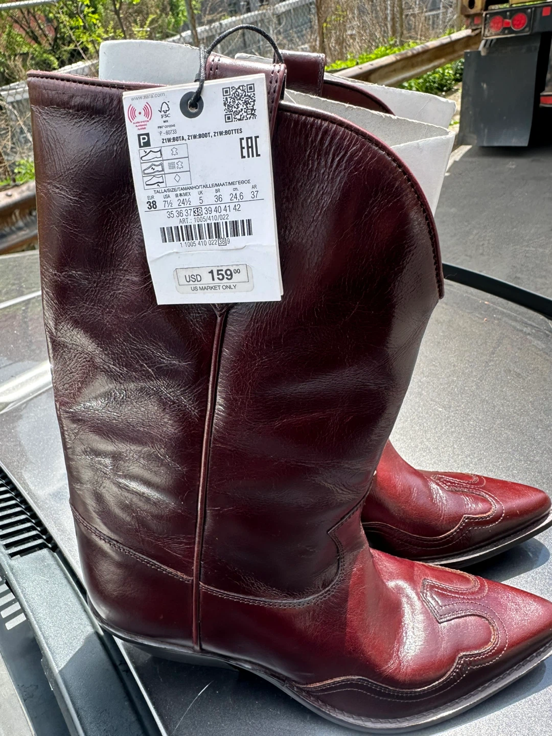 ZARA Leather Cowboy Boots Burgundy Women's Size 38 - photo 2