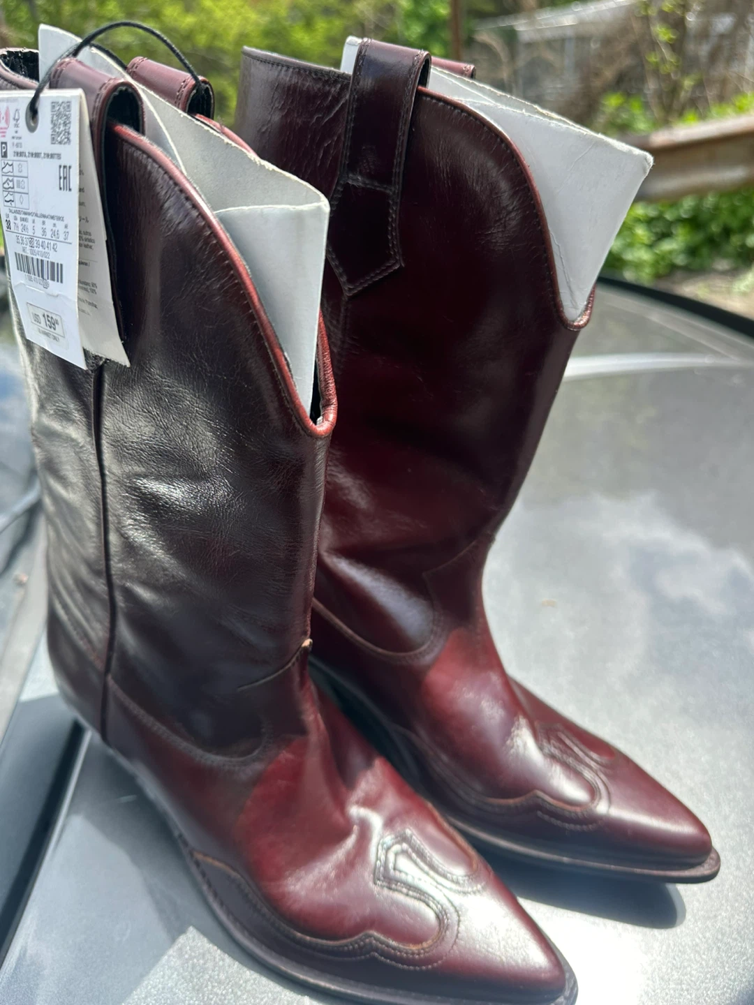 ZARA Leather Cowboy Boots Burgundy Women's Size 38 - photo 3