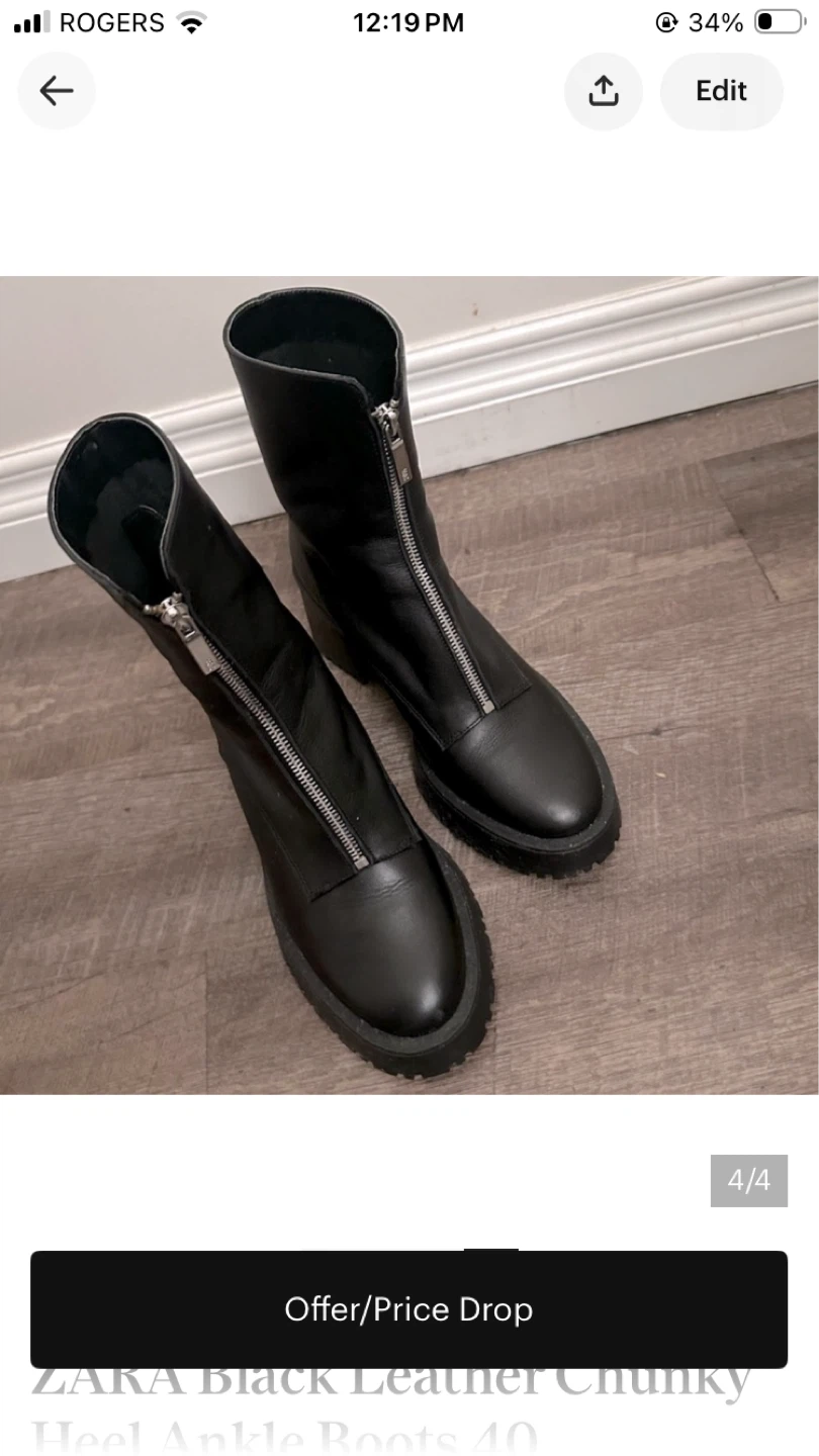 Black Zara Leather Boots Sz.9 - photo 3