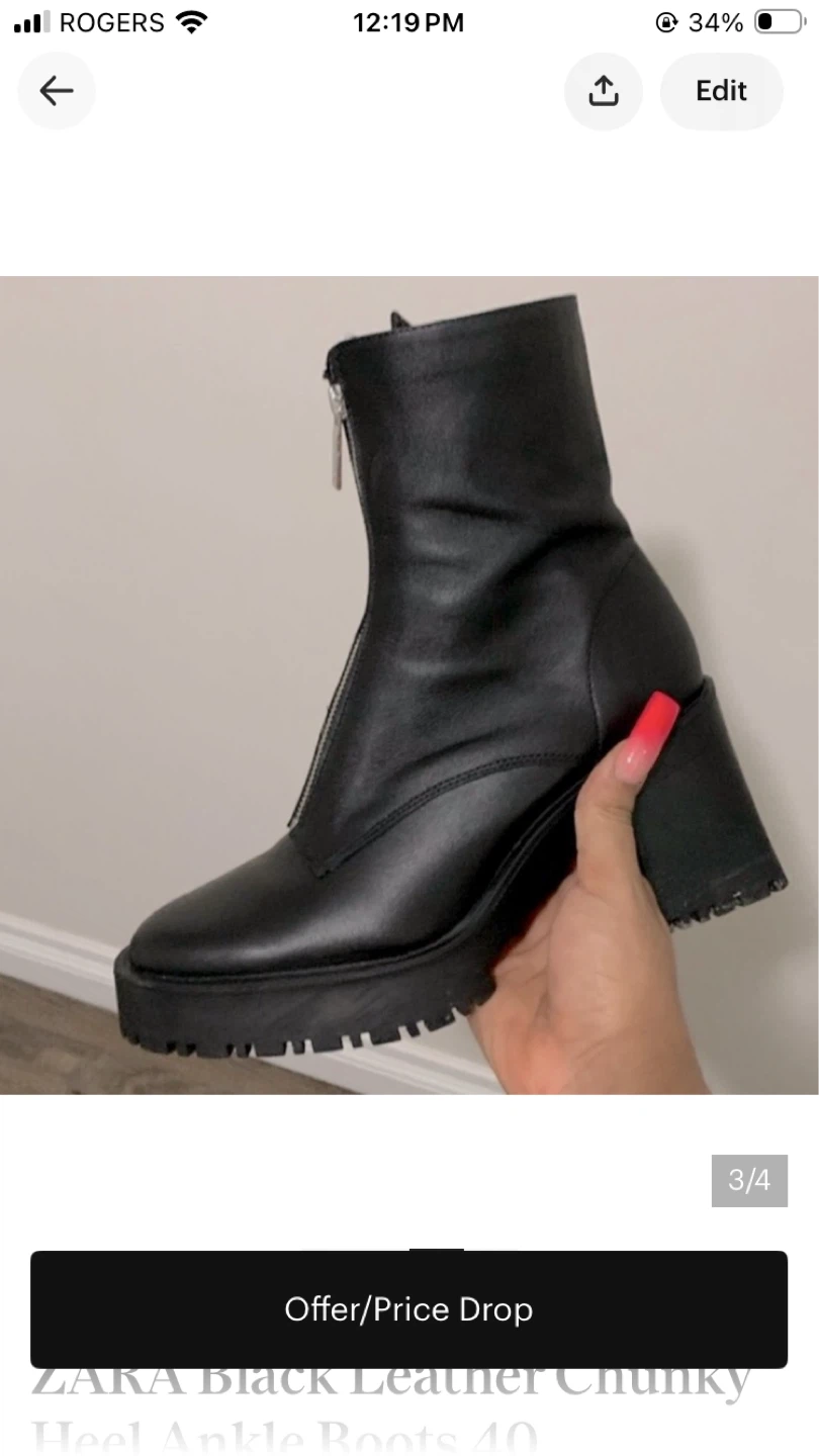Black Zara Leather Boots Sz.9 - photo 2