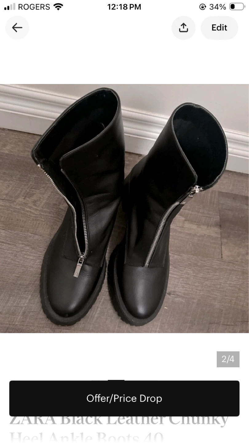 Black Zara Leather Boots Sz.9 - photo 4