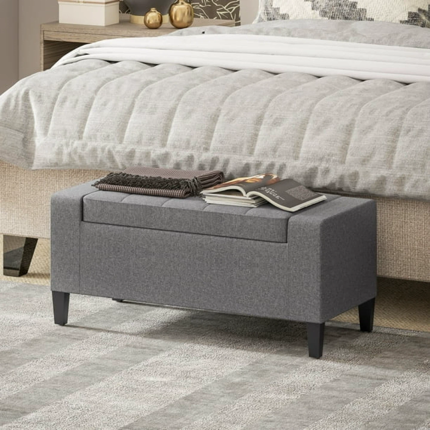 Grey Storage Ottoman Bench