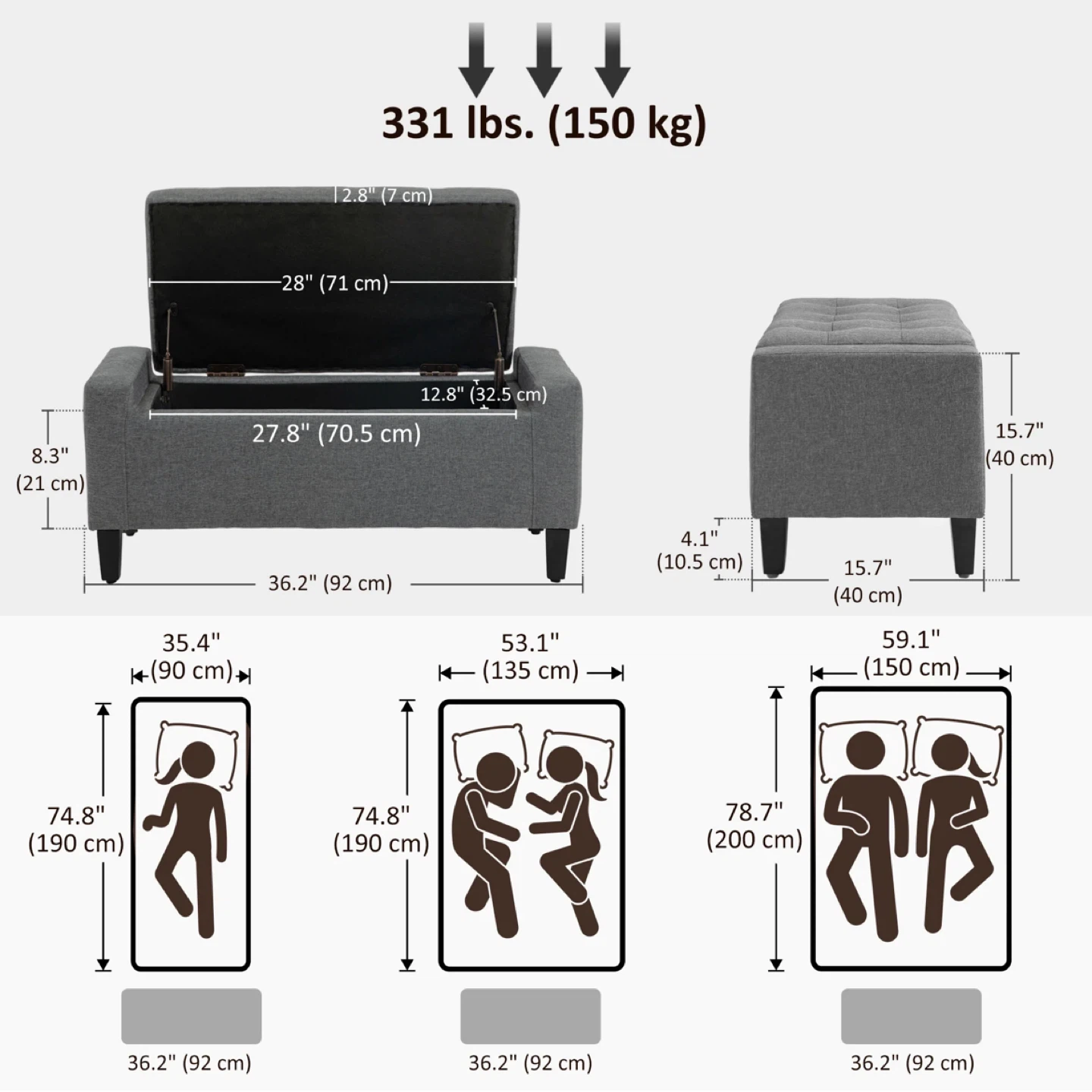 Grey Storage Ottoman Bench - photo 2