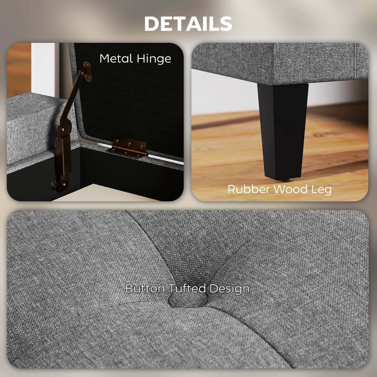 Grey Storage Ottoman Bench - photo 5