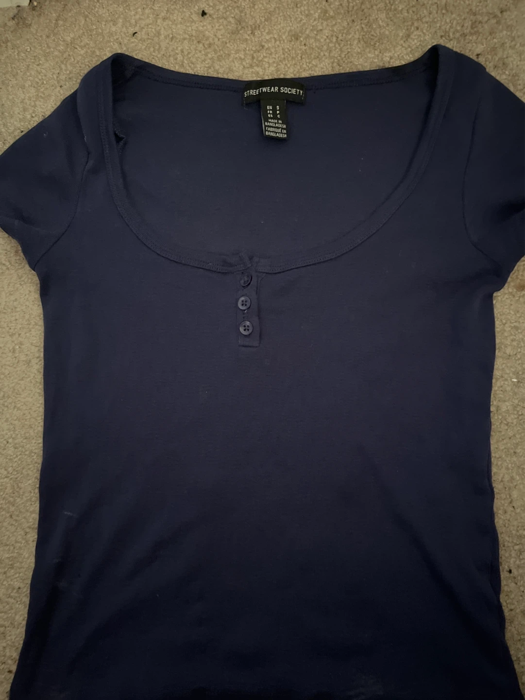 Streetwear Society Navy Blue Henley Shirt - Size S