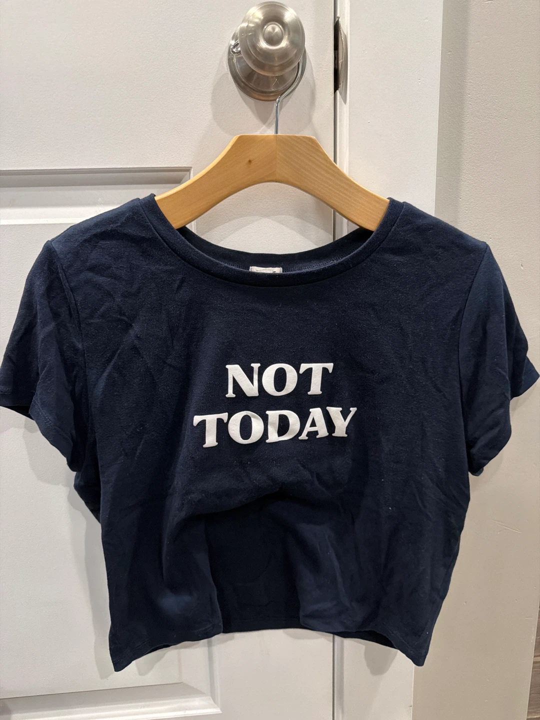 Navy Blue "NOT TODAY" Cropped T-Shirt