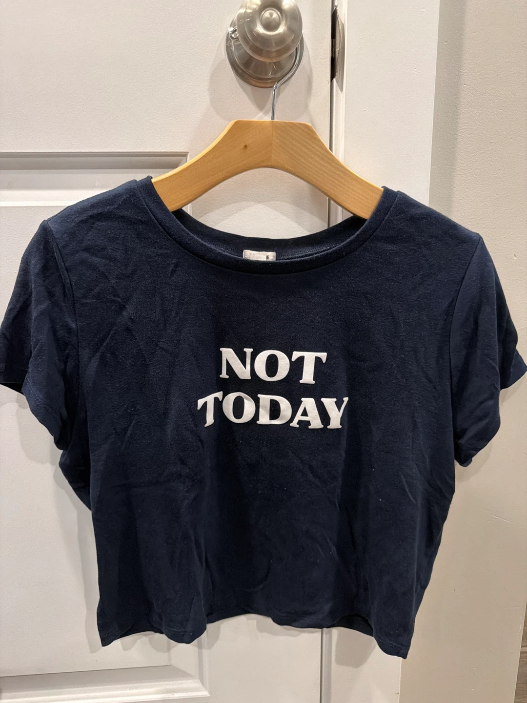 Navy Blue "NOT TODAY" Cropped T-Shirt - photo 2