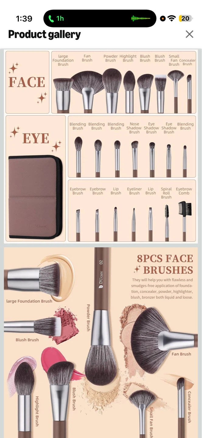 DUcare 22-PC Makeup Brush Set with Folding Pocket Brush Bag - photo 4