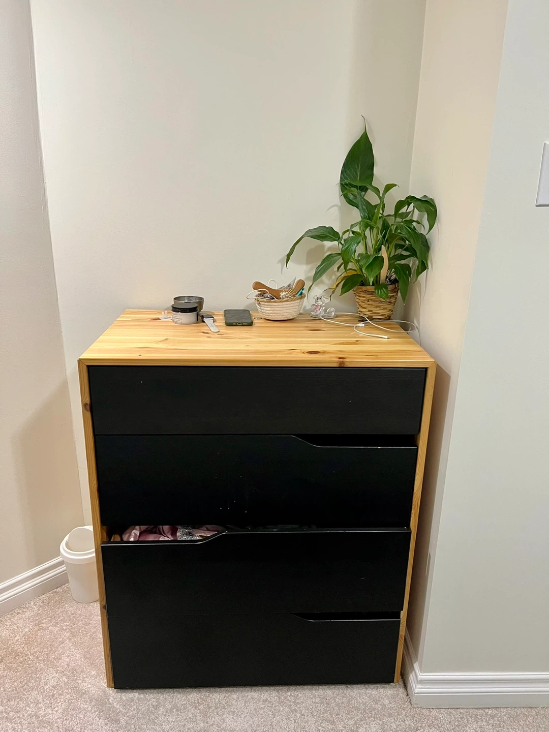 Wood and Black 4-Drawer Dresser - photo 2