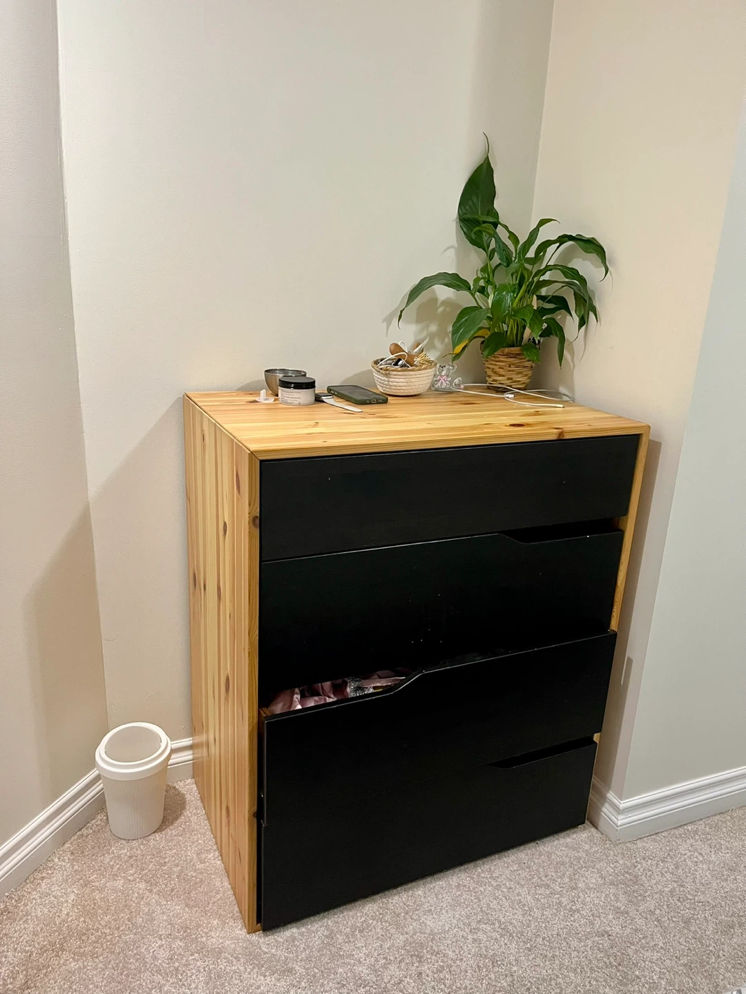 Wood and Black 4-Drawer Dresser